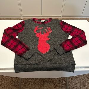 Truself reindeer sweater plaid colorblock beaded Size Medium
